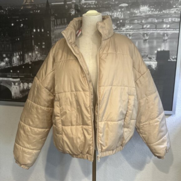 Nordstrom Abound Cropped Puffer Jacket in Tan Sand Dollar Women's Size XL Crop - Picture 4 of 9